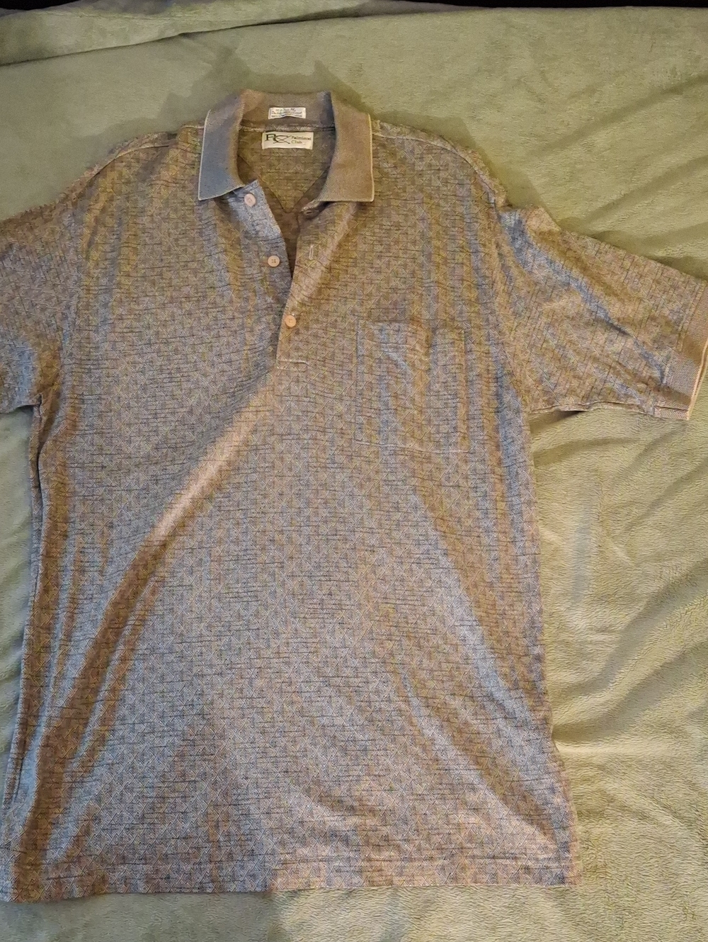 Men's Grey-Blue Patterned Polo with Contrast Collar